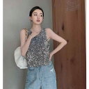 スパンコール キャミソール レディース トップス キラキラ パーティー ダンス 半袖 Tシャツ 春 韓国 ベスト シルバー
