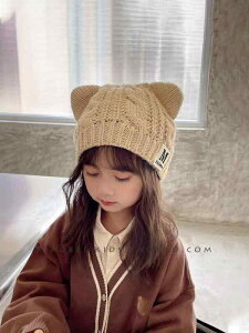 ニット帽 キッズ 子供 男の子 女の子 韓国 秋冬 ウール 暖かい ベージュ ブラウン イエロー 猫耳