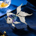 ブローチ おしゃれ ピンバッジ コサージュ アクセサリー ジュエリー レトロ S925 スターリングシルバー 18K ホワイトゴールド モアッサナイト 光沢 鯉 金魚 ギフト シルバー ブルー パープル