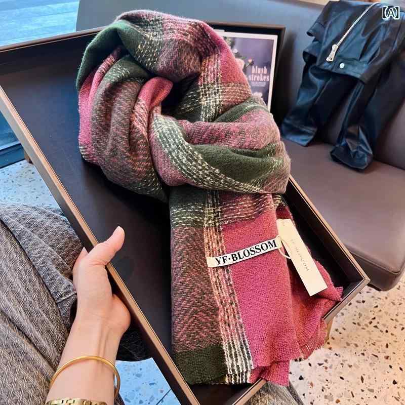 マフラー メンズ レディース チェック 秋冬 ショール 長方形 防寒 暖かい ネック スカーフ 赤 緑