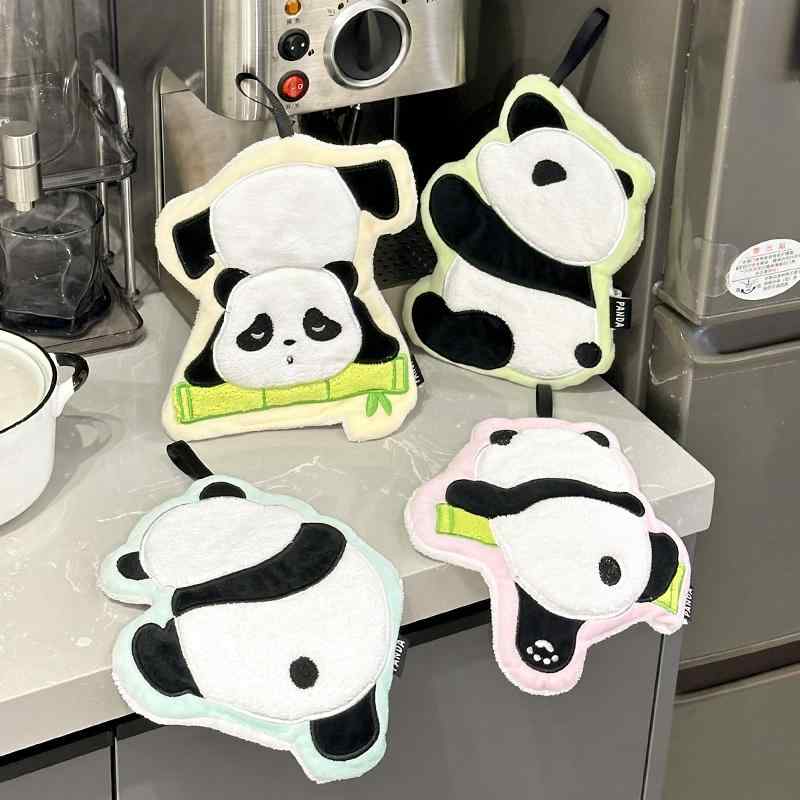 ループタオル ループ付き ハンドタオル かわいい パンダ キッチン 吸水性 速乾 バスルーム 手洗い 水色 ピンク 黄緑