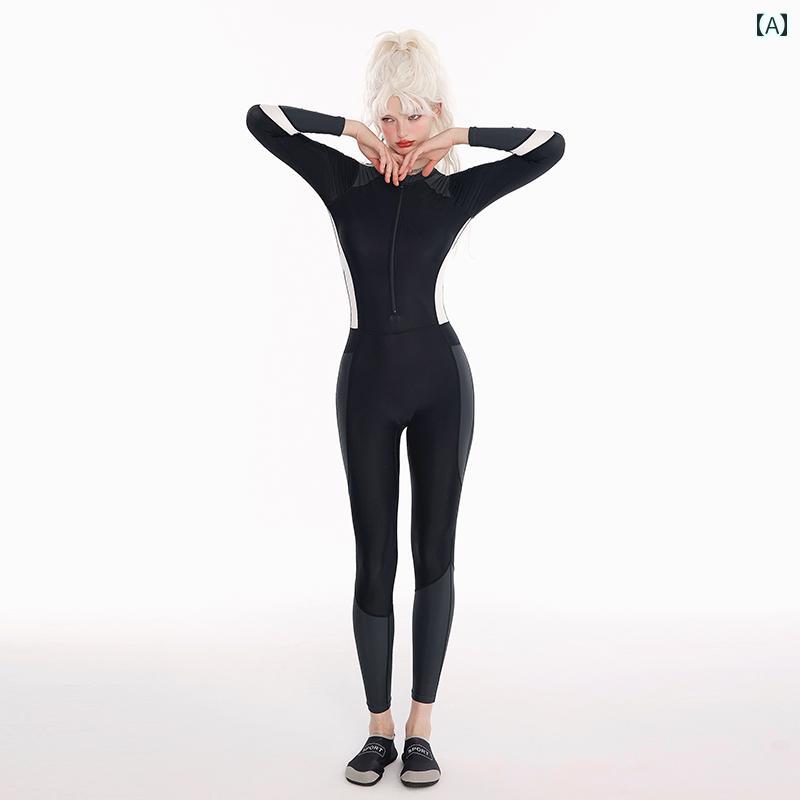 水着 ママ 長袖 レディース ワンピース 全身 日焼け止め 長ズボン ラッシュガード シュノーケリング サーフ スーツ ブラック