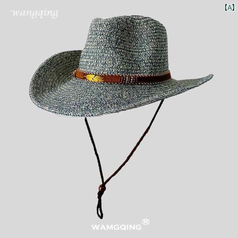 カウボーイハット ストロー 麦わら帽子 ウエスタン テンガロンハット メンズ レディース 夏 屋外 海辺 ..