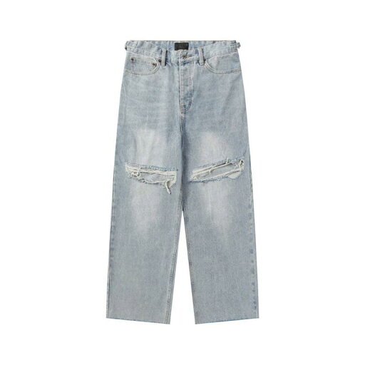 デニムパンツ ジーンズ メンズ レディース ボトムス カジュアル 春夏 ダメージ加工 ワイド ブルー デニムパンツ ジーンズ メンズ レディース ボトムス カジュアル 春夏 ダメージ加工 ワイド ブルー