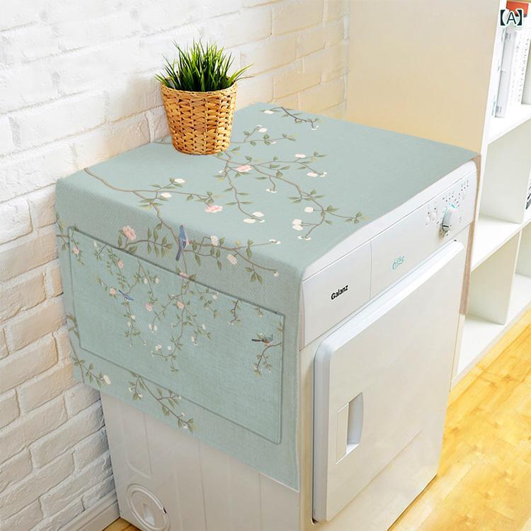 洗濯機 冷蔵庫 カバー 家庭用 装飾 保護 日焼け防止 防塵 おしゃれ インテリア 中国風 コットン リネン..