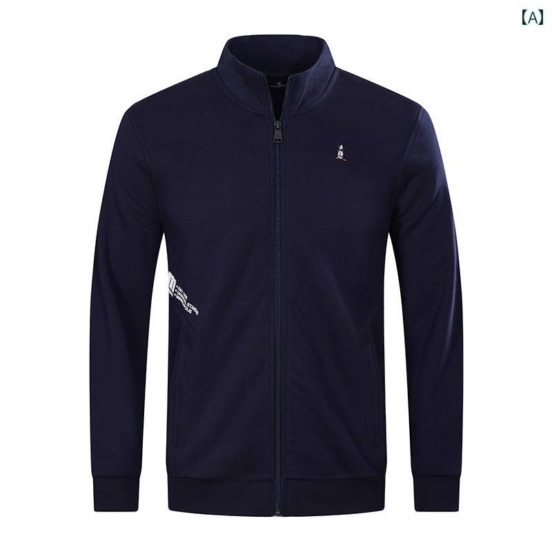 ゴルフウェア メンズ スポーツ トップス おしゃれ ジャケット 春秋 長袖 ネイビー ブラウン ブラック