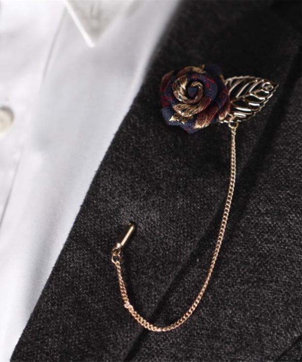 ラベルピン タックピン メンズ レディース チェーン ブローチ スーツ アクセサリー バラ 花 レトロ ラインストーン ゴールド