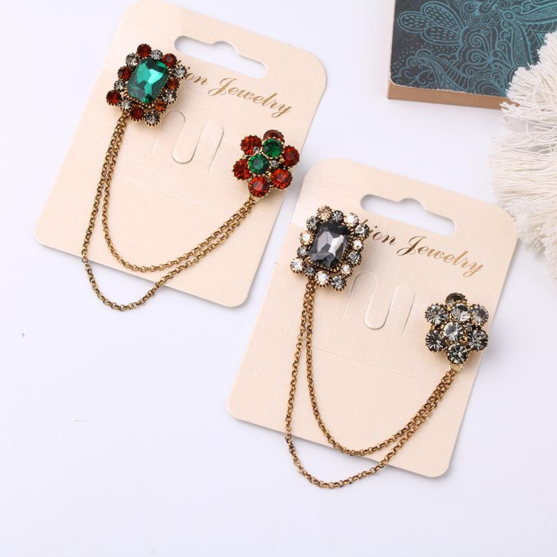 ラベルピン タックピン メンズ レディース チェーン ブローチ スーツ アクセサリー シャツ 襟 花 グリーン グレー