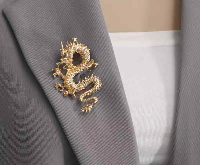 メンズ レディース ブローチ スーツ アクセサリー 中国 ドラゴン レトロ コサージュコート ゴールド シルバー