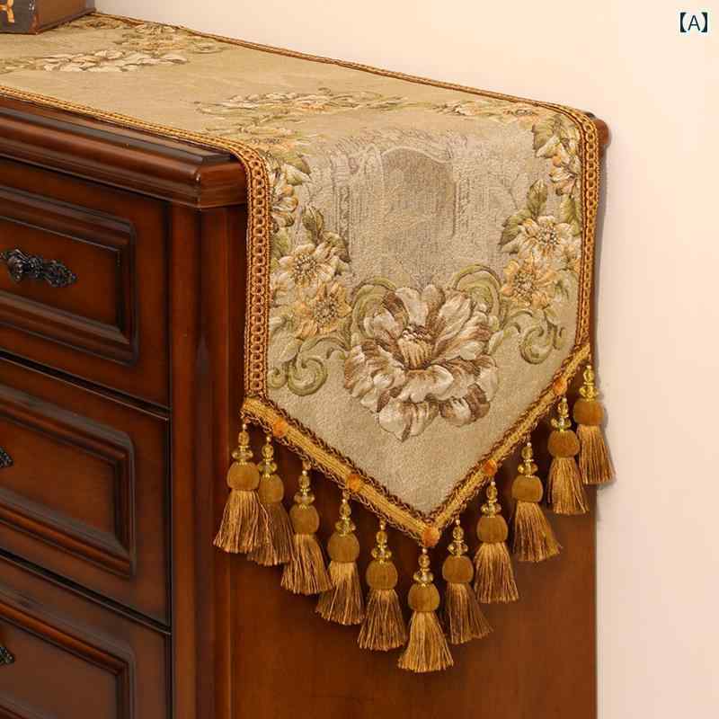 テーブルランナー おしゃれ テーブルクロス インテリア センター クロス 布 花 タッセル レトロ 装飾 ブルー グレー