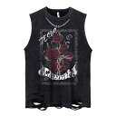 タンクトップ メンズ レディースノースリーブ トップス おしゃれ アメリカ プリント ホール オーバーサイズ Tシャツ ブラック