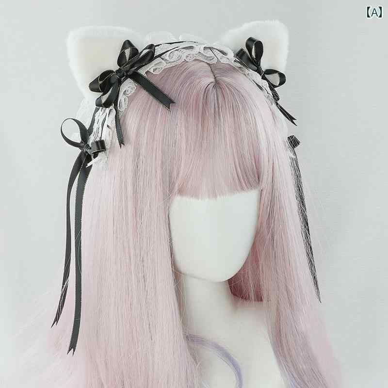ロリータ ヘッドドレス ヘアバンド レディース 猫 耳 クリップ アクセサリー ブラック ピンク ワインレ..