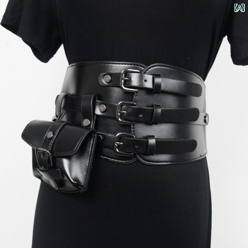 ベルト レディース 太 ウエストマーク おしゃれ バッグ 革 ワイド ガードル スーツ ドレス 3列 バック..