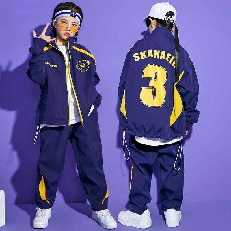 キッズ ストリート ダンス セットアップ 子供 男の子 女の子 春秋冬 ヒップホップ 演出服 発表会 ネイビー ホワイト 衣装