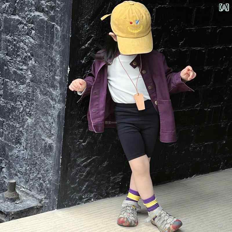 デニム ジャケット キッズ アウター 子供服 女の子 春秋 韓国 カジュアル トップス パープル ブラック ホワイト