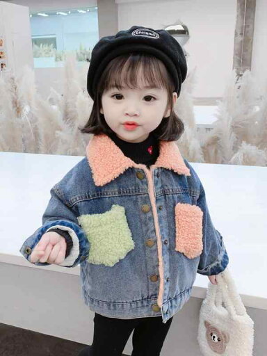 デニム ジャケット キッズ アウター 子供服 女の子 ベルベット 秋冬 厚手 ベビー ウール トップス コットン デニム ジャケット キッズ アウター 子供服 女の子 ベルベット 秋冬 厚手 ベビー ウール トップス コットン