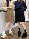 レディース おしゃれ 大きいサイズ 厚手 ウール スカート ミドル丈 ハイウエスト 秋冬 ポケット ブラック カーキ ベージュ aライン