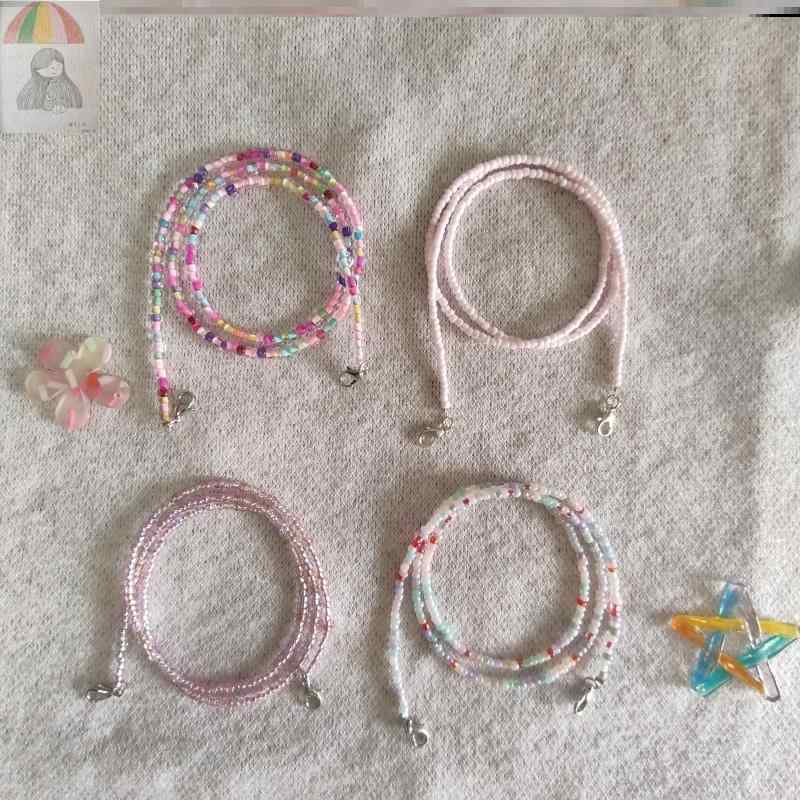 メガネチェーン 眼鏡チェーン ストラップ ビーズ マスク 紛失防止 イヤホン ぶら下げ 韓国 装飾 かわいい ホワイト パープル ピンク