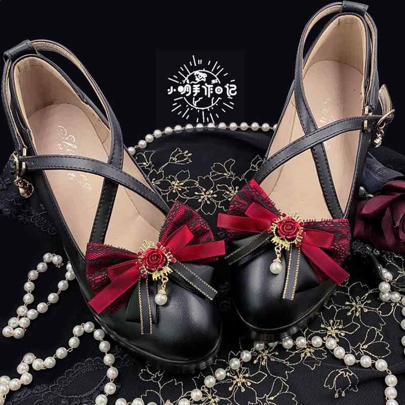 シューズクリップ パンプス レディース バラ ロリータ レトロ 取り外し可能 パール リボン レース