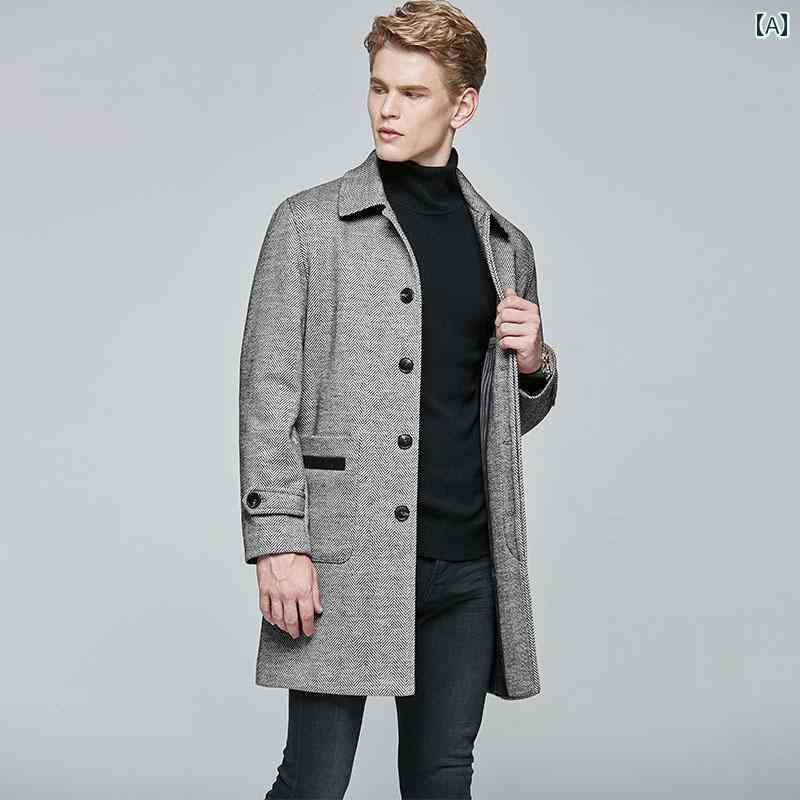 ジャケット メンズ 秋冬 ヘリンボーン ミドル丈 ウインドブレーカー カジュアル コート ビジネス グレー