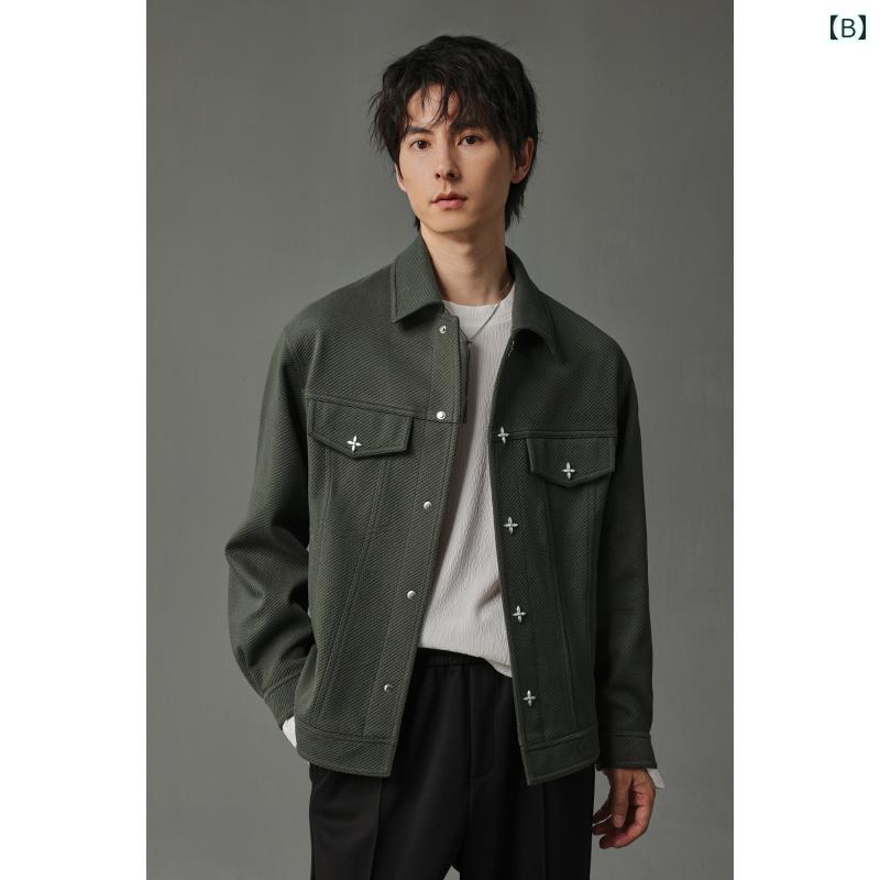 ジャケット メンズ 春秋冬 クロス フラワー ボタン シンプル カジュアル ブラウン グリーン ブラック
