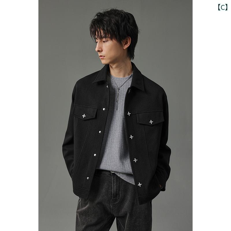 ジャケット メンズ 春秋冬 クロス フラワー ボタン シンプル カジュアル ブラウン グリーン ブラック