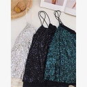 スパンコール キャミソール レディース トップス キラキラ パーティー ダンス 夏 セクシー Vネック ベース レイヤー ブラック グリーン