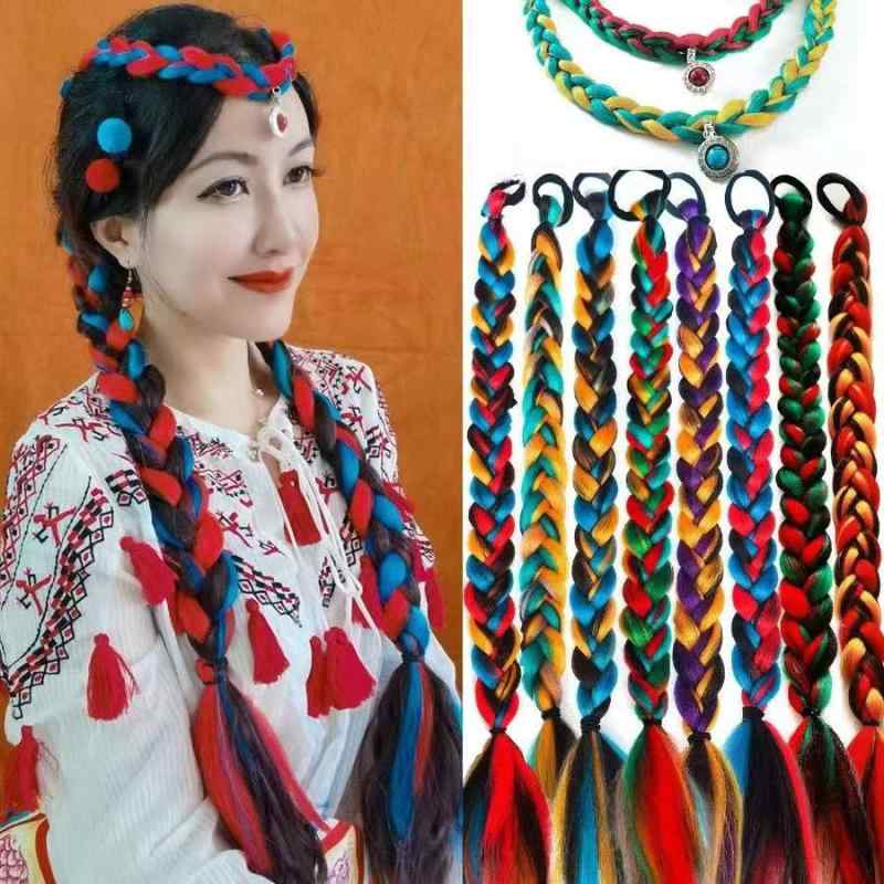 ウィッグ ヘアエクステンション エクステ つけ毛 ヘアアレンジ レディース 三つ編み 編み込み 中国風 ..