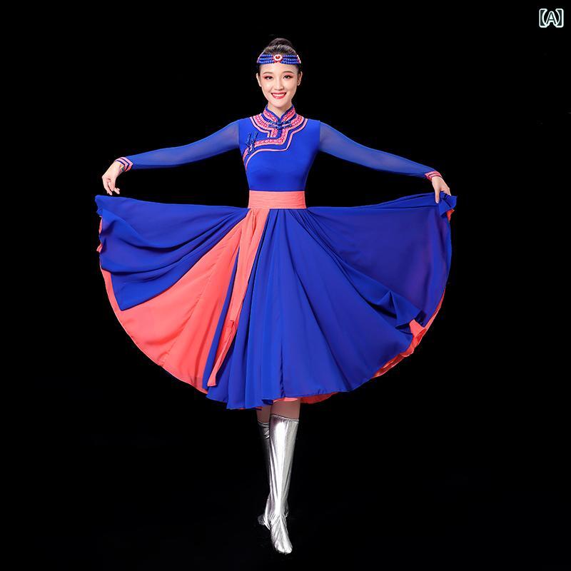 モンゴル 衣装 民族 舞踊 エスニック ダンス スカート パフォーマンス レディース 舞台 コスプレ 大人 練習 ブルー
