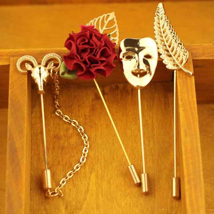 ラベルピン タックピン メンズ レディース チェーン ブローチ スーツ アクセサリー シャツ 襟 コサージュ 花 ゴールド レッド