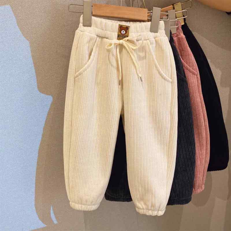 キッズ パンツ ズボン 秋冬 暖かい ファッション 女の子 おしゃれ クマ 厚手 スウェット ブラック ホワ..