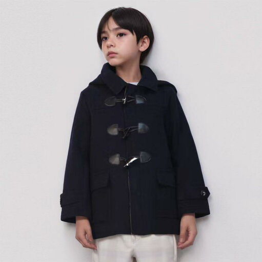 ダッフルコート キッズ 男の子 アウター 子供服 冬 ウール フード付き 暖かい シンプル ネイビー ブラック グレー ダッフルコート キッズ 男の子 アウター 子供服 冬 ウール フード付き 暖かい シンプル ネイビー ブラック グレー
