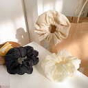 シュシュ ヘアアクセサリー レディース レトロ エンボス加工 ブラック ホワイト ベージュ