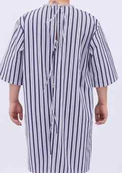 パジャマ 介護 入院 病院用 ガウン 大きめ ローブ 患者用 脱ぎやすい 綿製 ストライプ 手術用 ブルー