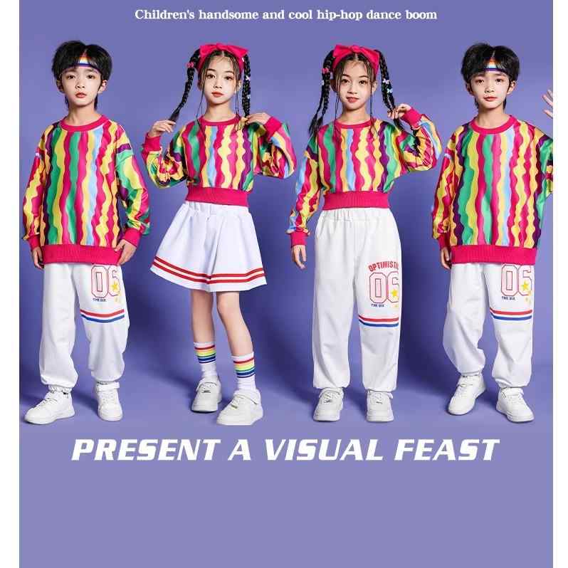 キッズ ストリート ダンス セットアップ 衣装 子供 ジュニア ヒップホップ カジュアル 春 ストライプ ピンク ホワイト