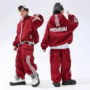 キッズ ストリート ダンス セットアップ 衣装 子供 ジュニア ヒップホップ カジュアル 春秋冬 レッド ホワイト