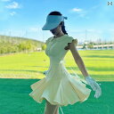 ゴルフウェア レディース ワンピース 夏 ドレス スカート ゴルフ テニス フリル 速乾 黄緑 ピンク