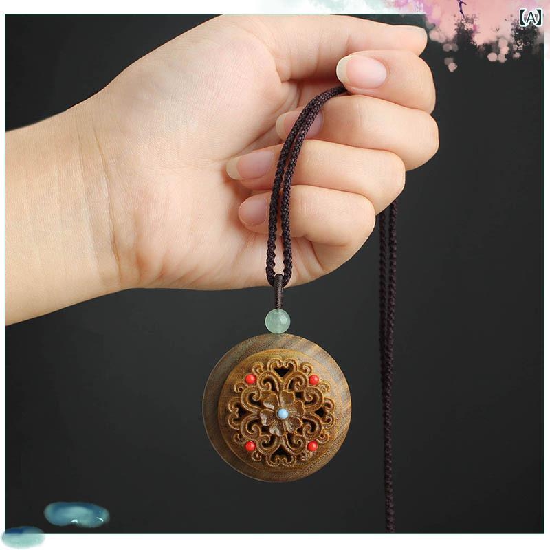 ネックレス 木製 ペンダント アクセサリー エスニック新鮮 白檀 アロマセラピー ボックス ロング セー..