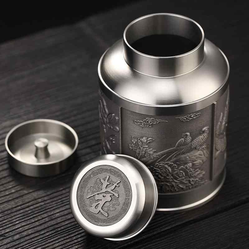 茶筒 おしゃれ 茶缶 キャニスター お茶入れ 紅茶 コーヒー豆 保存容器 密封 ブリキ 大型 金属 包装箱 シルバー