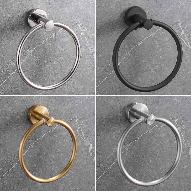 タオルハンガー おしゃれ タオル掛け リング 丸 ラウンド 洗面所 トイレ キッチン 軽量 ステンレス ハンドタオル タオルラック 黒 シルバー