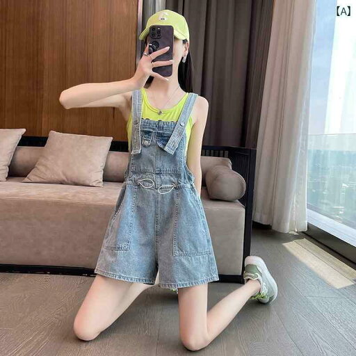 サロペット ショート丈 パンツ レディース オーバーオール つなぎ デニム 夏 カジュアル ワイド ブルー サロペット ショート丈 パンツ レディース オーバーオール つなぎ デニム 夏 カジュアル ワイド ブルー
