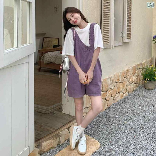 サロペット パンツ レディース オーバーオール つなぎ 夏 韓国 ショート丈 カジュアル パープル サロペット パンツ レディース オーバーオール つなぎ 夏 韓国 ショート丈 カジュアル パープル