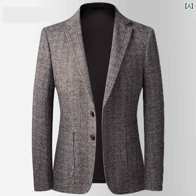 ジャケット メンズ 春秋冬 ヘリンボーン ウール スーツ シングル ビジネス カジュアル ブラウン