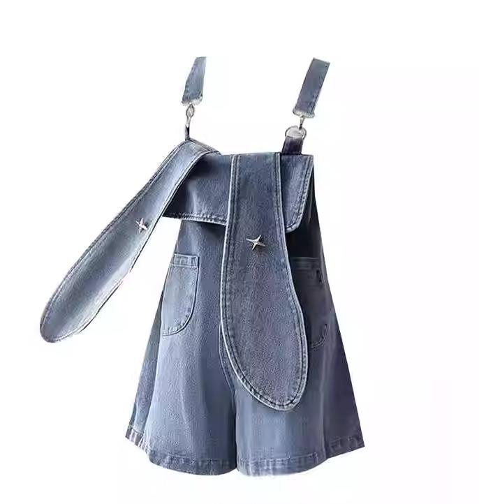 サロペット パンツ レディース オーバーオール つなぎ うさ耳 ドーパミン ウェア 夏 ワイドレッグ ジャンプ スーツ ショーツ ブルー グリーン
