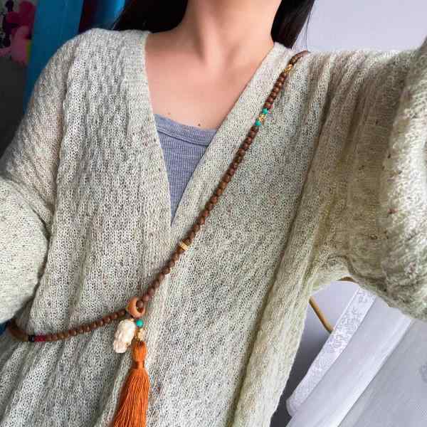 ネックレス 木製 ペンダント アクセサリー ロング サンダルウッド クロス ボディチェーン 菩提ビーズ 中国 多層 ブレスレット エスニック ブラウン