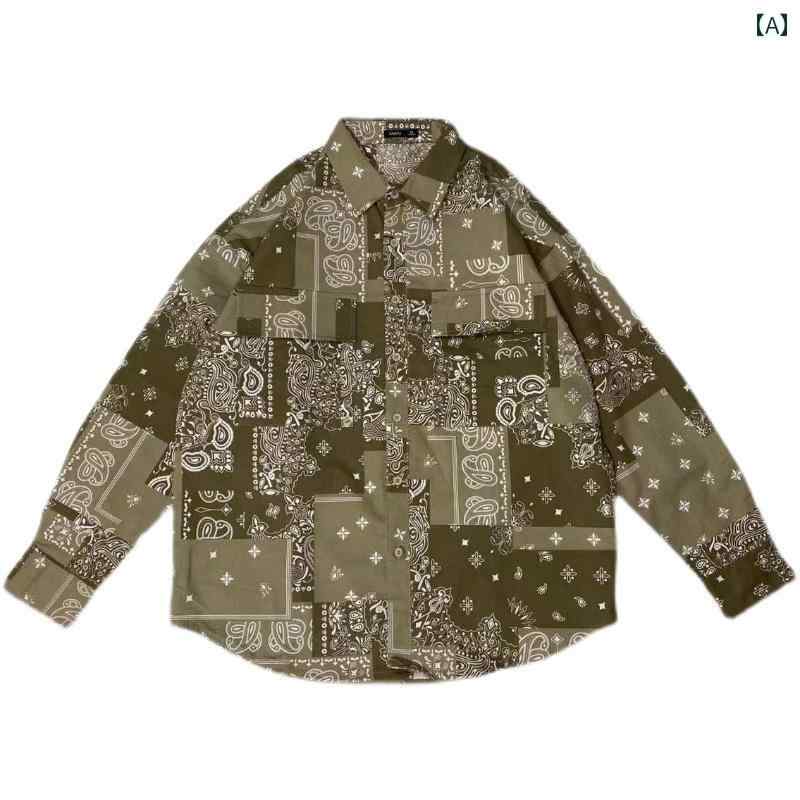 ペイズリー柄 シャツ メンズ レディース バンダナ柄 カシューナッツ レトロ コットン 長袖 カジュアル ..