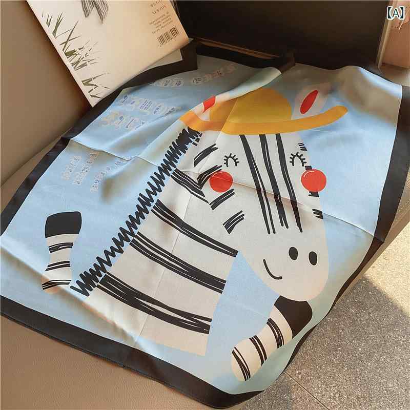 スカーフ おしゃれ レディース ストール コミック シルク 春 装飾 韓国 結び 正方形 プリント ブルー ..