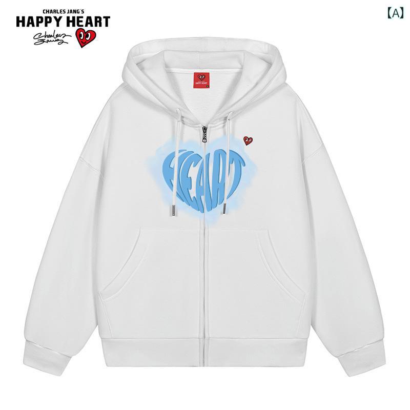 パーカー フーディー フード付き メンズ レディース プルオーバー ハート ロゴ ジップアップ 春秋 カジュアル 大きいサイズ ホワイト ブラック ベージュ