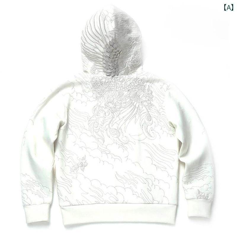 パーカー フーディー フード付き メンズ レディース プルオーバー 羽 翼 スウェット 秋冬 大きいサイズ 中国風 レトロ 厚手 ブラック ホワイト