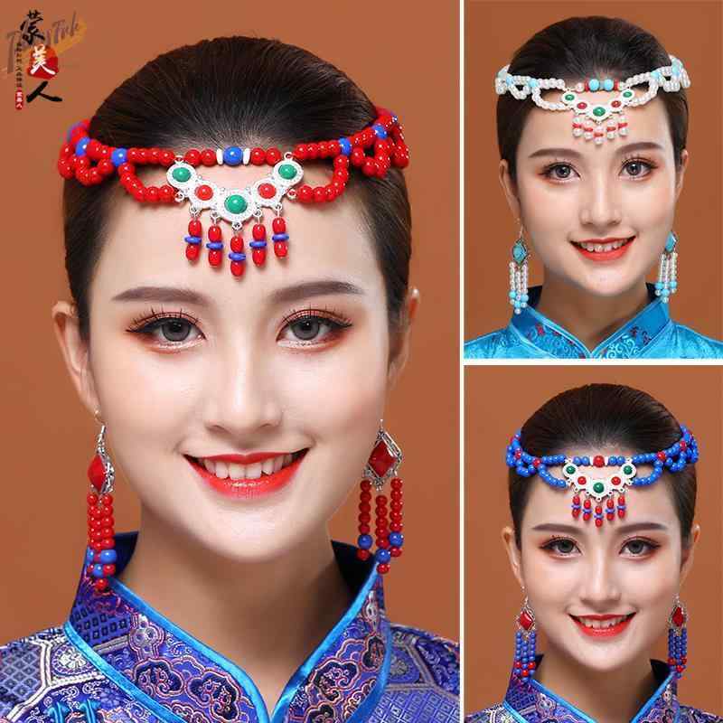 モンゴル 民族 エスニック ヘアアクセサリー レディース ダンス 衣装 ビーズ ホワイト ピンク ブルー